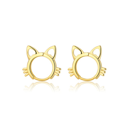 18K Gold-Plated Cat-Shape Huggie Earrings, gold huggie earrings, everyday style, front view