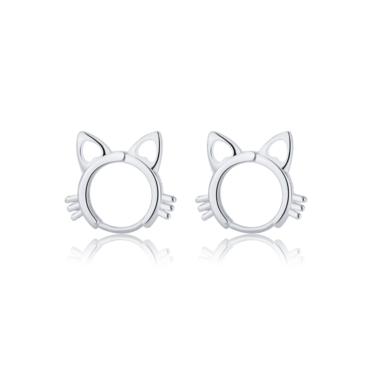 Silver-Plated Cat-Shape Huggie Earrings, silver huggie earrings, vintage-inspired design, front view