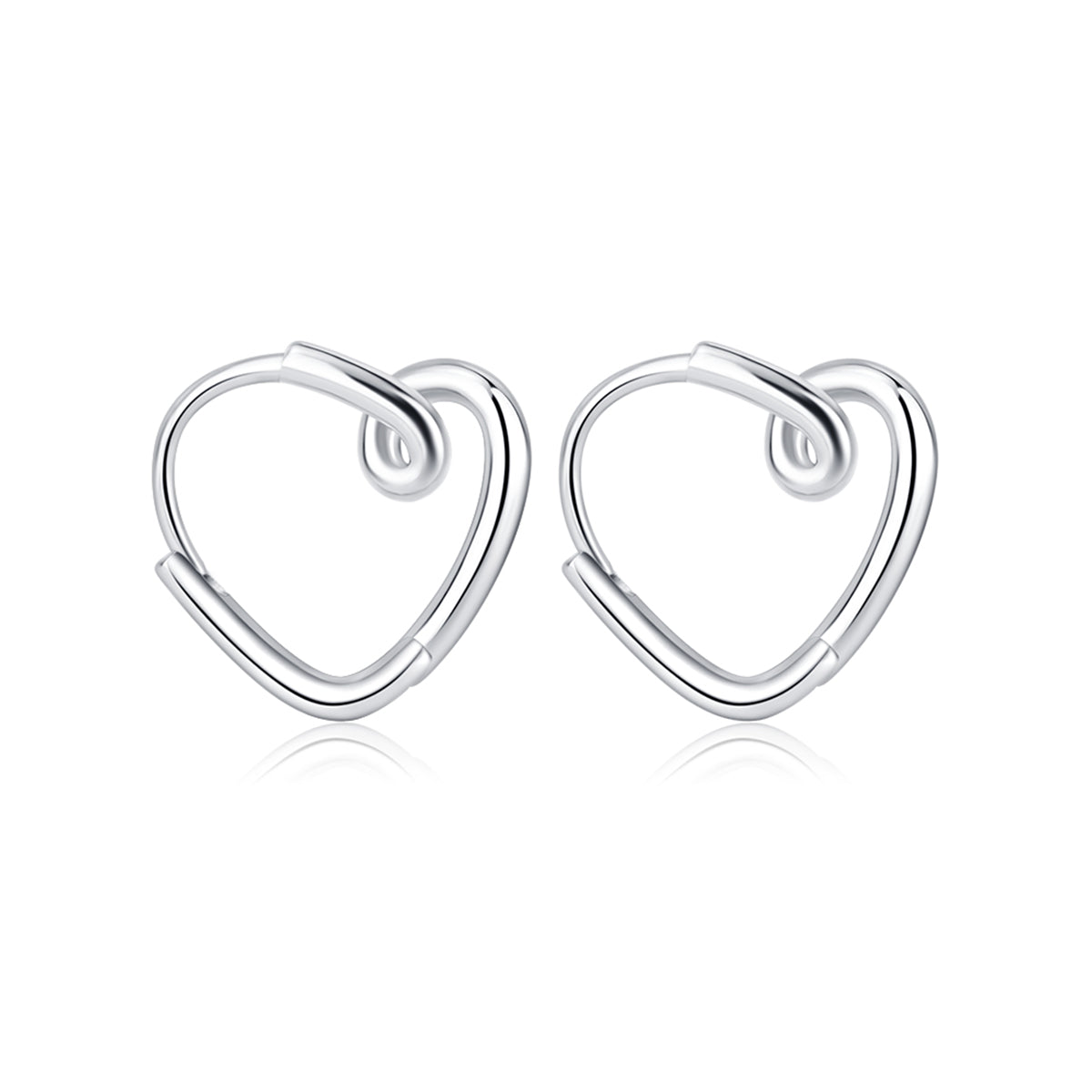 Silver-Plated Heart Huggie Earrings, silver huggie earrings, vintage-inspired design, front view