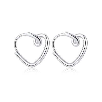 Silver-Plated Heart Huggie Earrings, silver huggie earrings, vintage-inspired design, front view