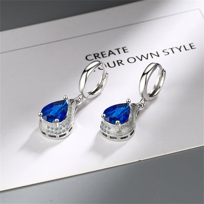 Navy Crystal and Cubic Zirconia Teardrop Huggie Earrings, huggie earrings, dainty minimalist design, side view