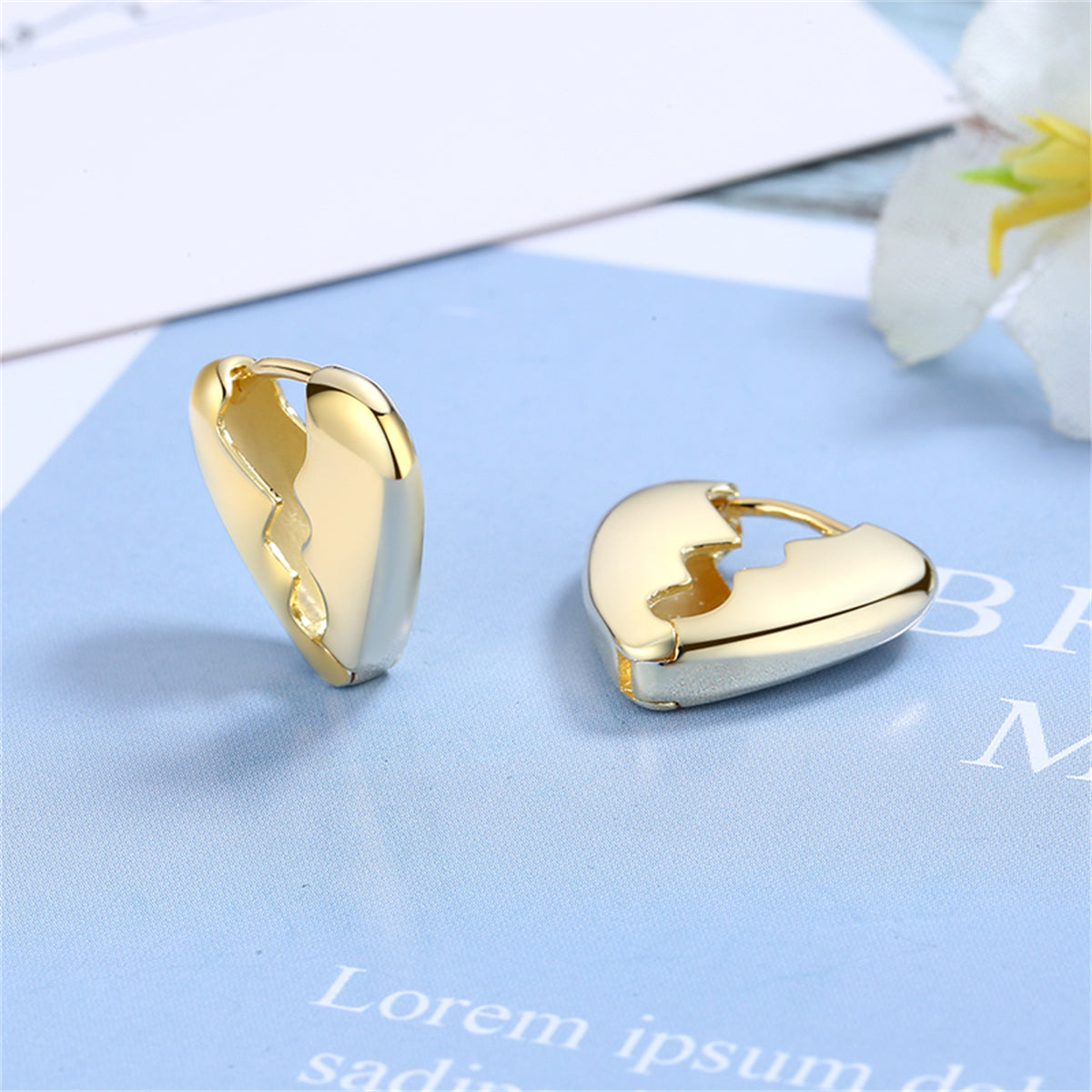 18K Gold-Plated Gear Heart Huggie Earrings, gold huggie earrings, everyday style, front view