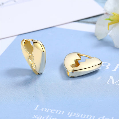 18K Gold-Plated Gear Heart Huggie Earrings, gold huggie earrings, everyday style, front view