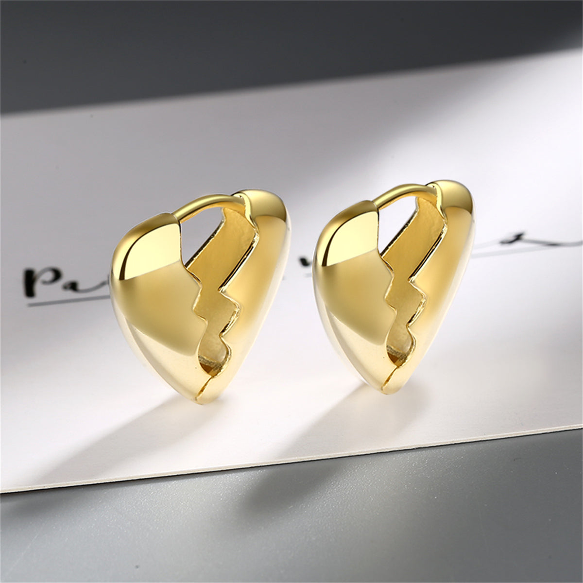 18K Gold-Plated Gear Heart Huggie Earrings, gold huggie earrings, everyday style, side view