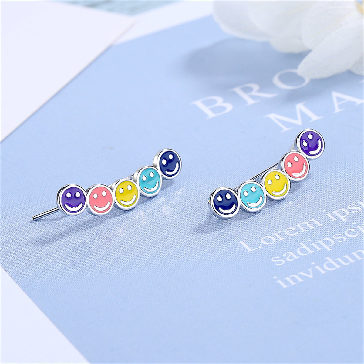 Multicolor and Silver-Plated Smiley Ear Climbers, silver stud earrings for women, dainty minimalist design, lifestyle look