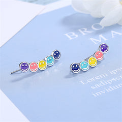 Multicolor & Silver-Plated Smiley Ear Climbers