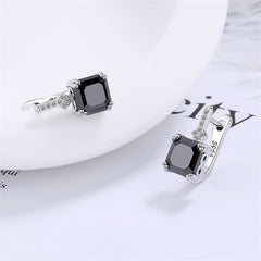 Black Crystal & Cubic Zirconia Princess-Cut Huggie Earrings