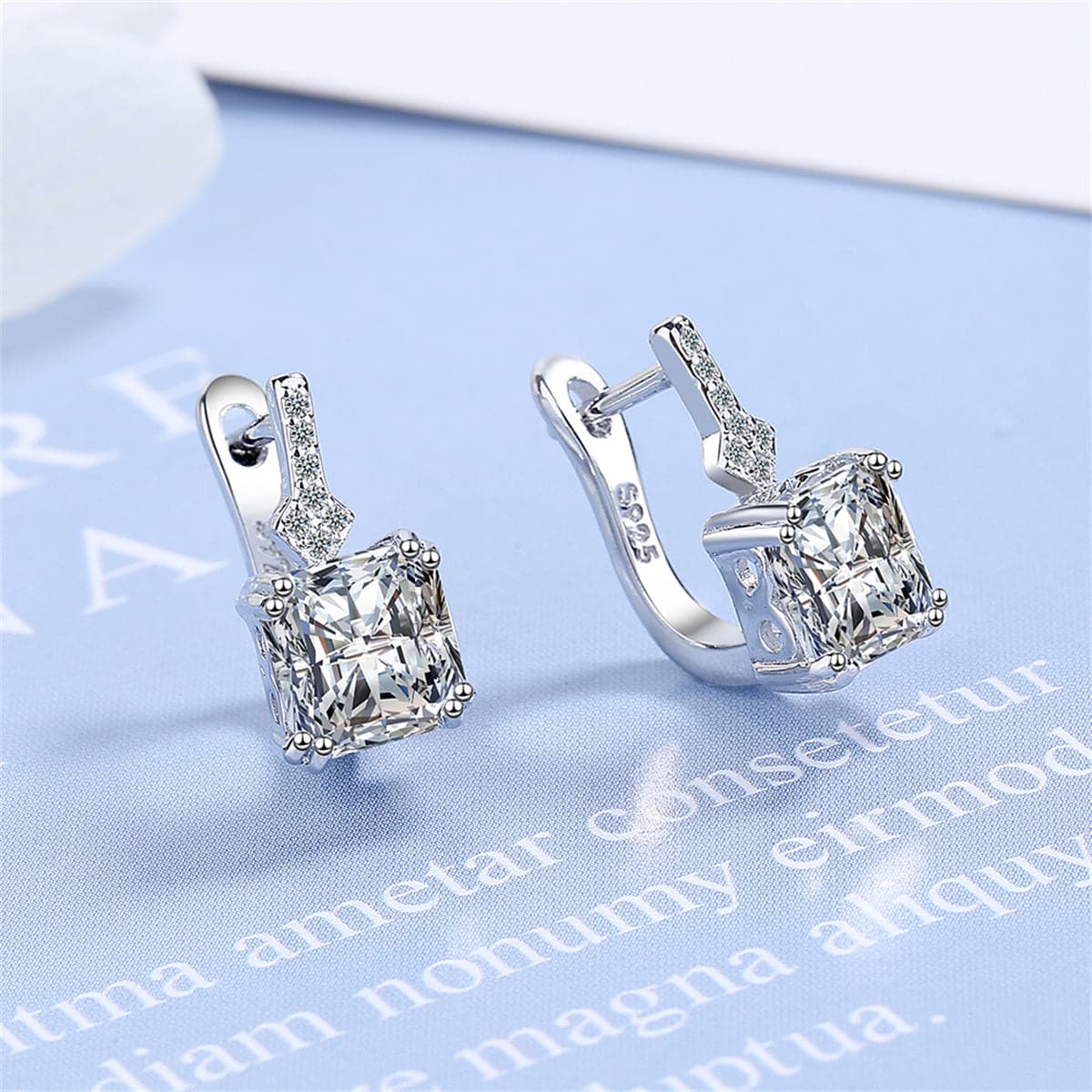 Crystal and Cubic Zirconia Princess-Cut Huggie Earrings, huggie earrings, everyday style, side view