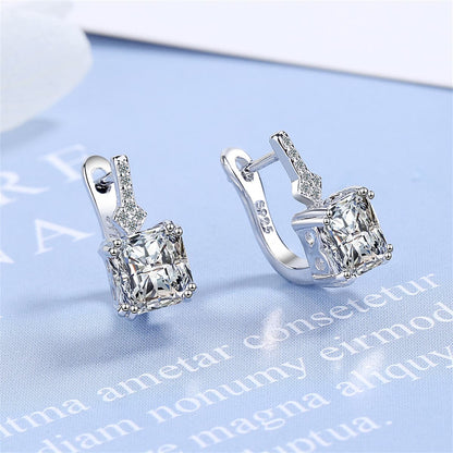 Crystal and Cubic Zirconia Princess-Cut Huggie Earrings, huggie earrings, everyday style, side view