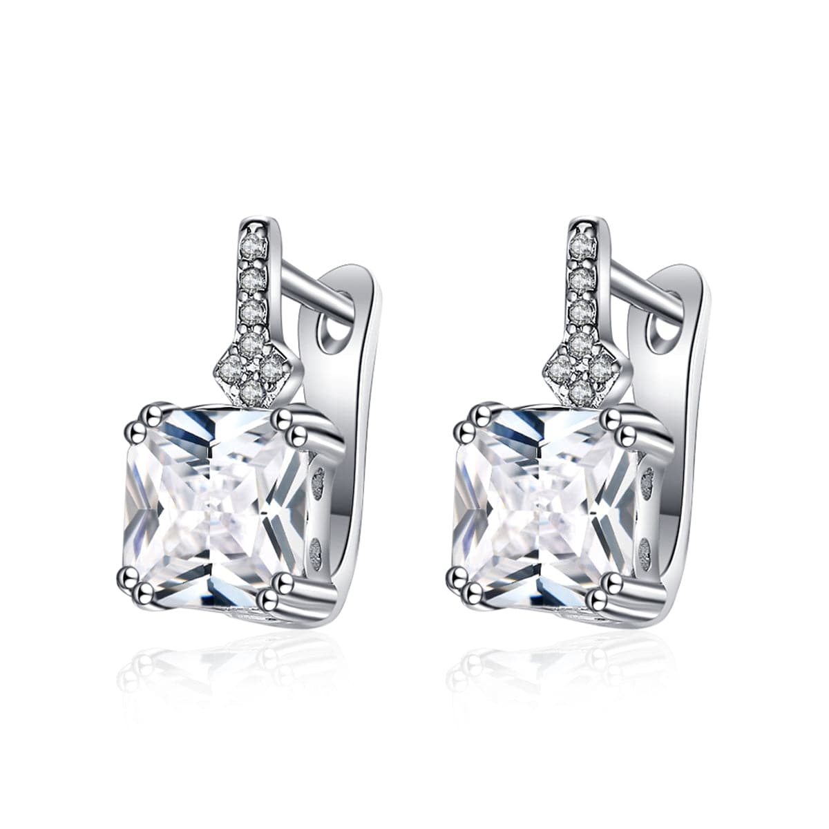 Crystal and Cubic Zirconia Princess-Cut Huggie Earrings, huggie earrings, everyday style, front view
