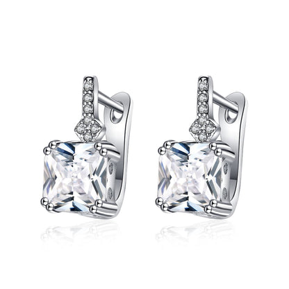 Crystal and Cubic Zirconia Princess-Cut Huggie Earrings, huggie earrings, everyday style, front view