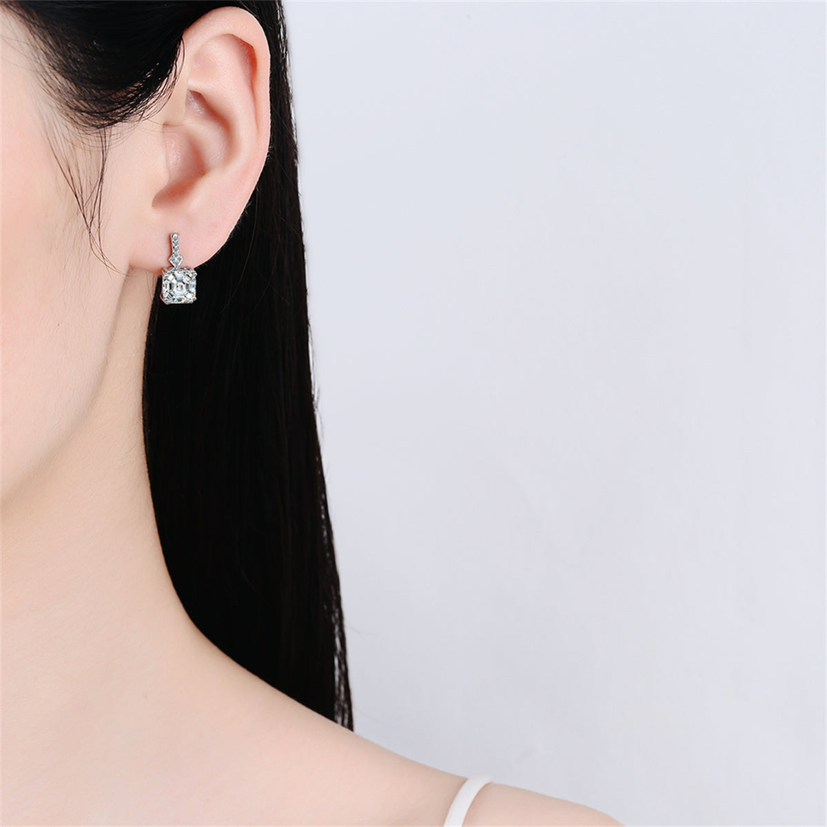 Crystal and Cubic Zirconia Princess-Cut Huggie Earrings, huggie earrings, everyday style, detail close-up