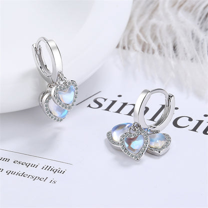 Moonstone and Cubic Zirconia Heart Huggie Earrings, huggie earrings, everyday style, side view