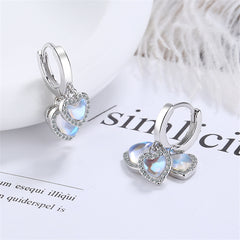 Moonstone & Cubic Zirconia Heart Huggie Earrings