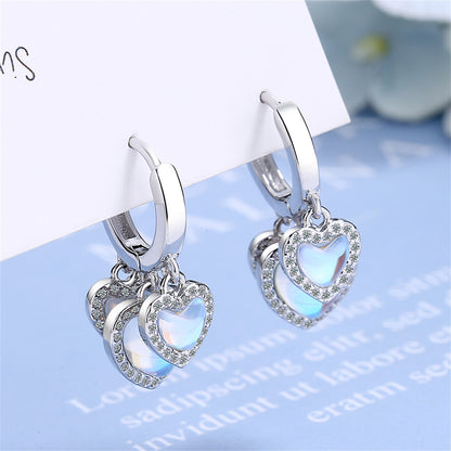 Moonstone and Cubic Zirconia Heart Huggie Earrings, huggie earrings, everyday style, lifestyle look