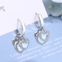 Moonstone & Cubic Zirconia Heart Huggie Earrings