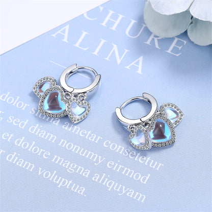 Moonstone and Cubic Zirconia Heart Huggie Earrings, huggie earrings, everyday style, detail close-up