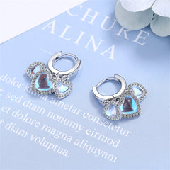 Moonstone & Cubic Zirconia Heart Huggie Earrings