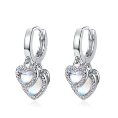 Moonstone & Cubic Zirconia Heart Huggie Earrings