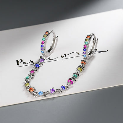 Cubic Zirconia and Silver-Plated Multicolor Chain Ear Cuff, silver drop earrings for women, side view