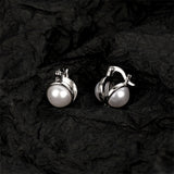 Imitation Pearl & Silvertone Huggie Earrings