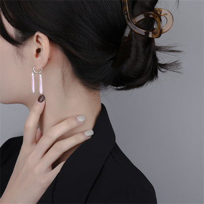Pink Enamel and Silver-Plated Drop Huggie Earrings, silver huggie earrings, dainty minimalist design, styled look