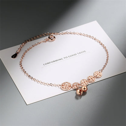 18K Rose Gold-Plated Coins and Bell Anklet, rose gold anklet bracelet, elegant gift for her, side view