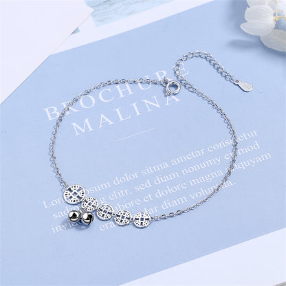 Silver-Plated Coins Bell Anklet, silver anklet bracelet, everyday style, side view