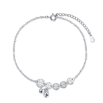 Silver-Plated Coins Bell Anklet, silver anklet bracelet, everyday style, detail close-up