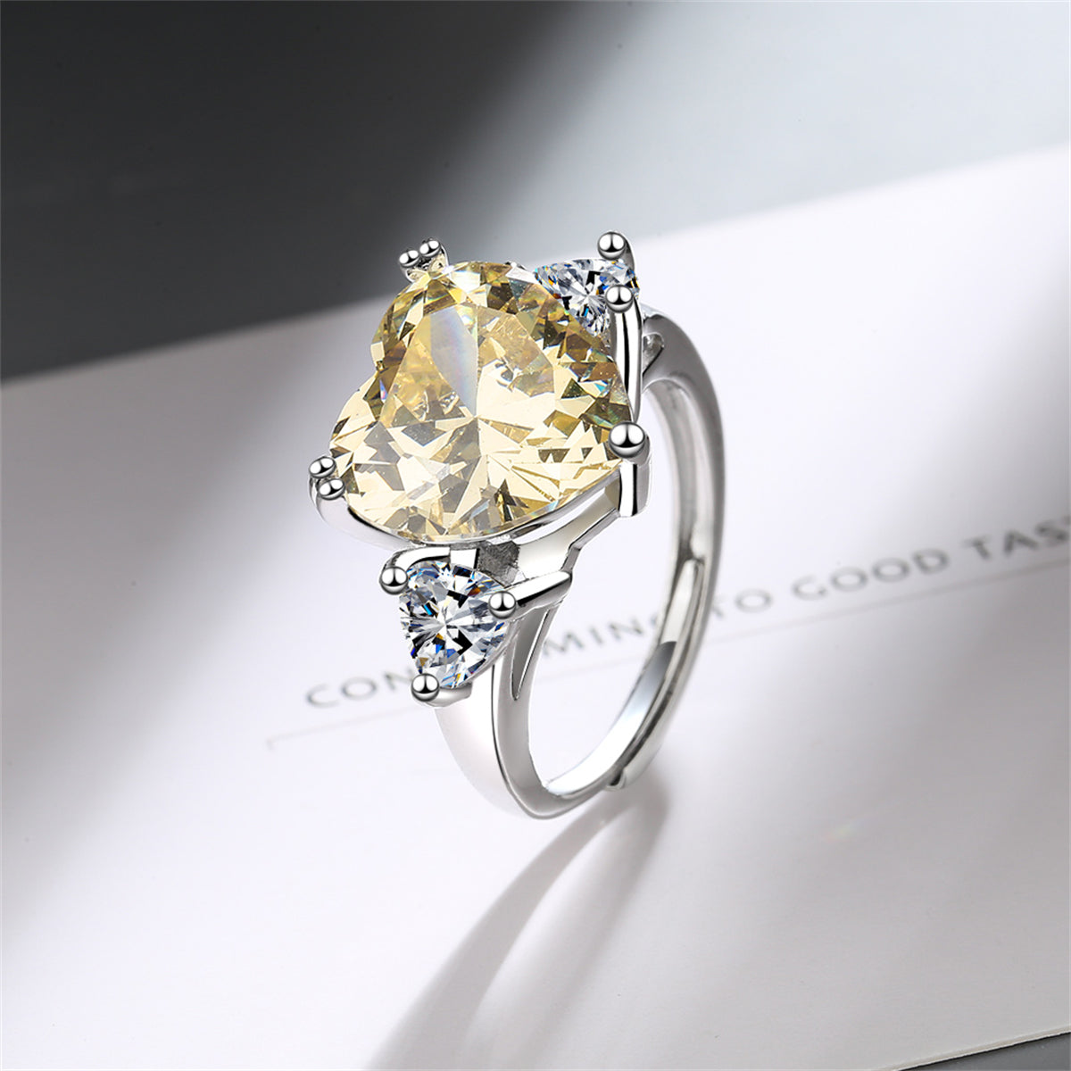 Cubic Zirconia and Crystal Silver-Plated Heart Ring, silver statement rings for women, dainty minimalist design, styled look