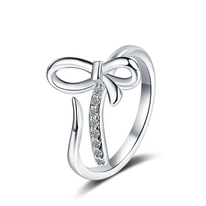 Cubic Zirconia and Silver-Plated Bow Bypass Ring, silver statement rings for women, botanical inspired, side view