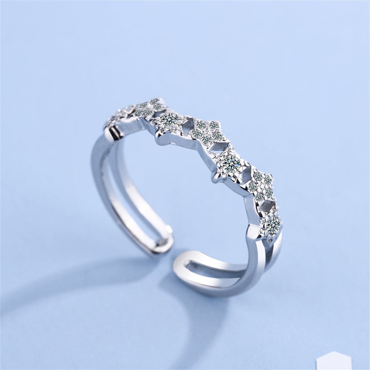Cubic Zirconia and Silver-Plated Linked Star Open Band Ring, silver statement rings for women, styled look
