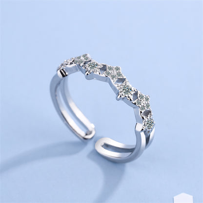 Cubic Zirconia and Silver-Plated Linked Star Open Band Ring, silver statement rings for women, styled look