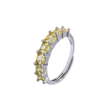 Yellow Crystal and Silver-Plated Adjustable Ring, silver statement rings for women, vintage-inspired design, front view