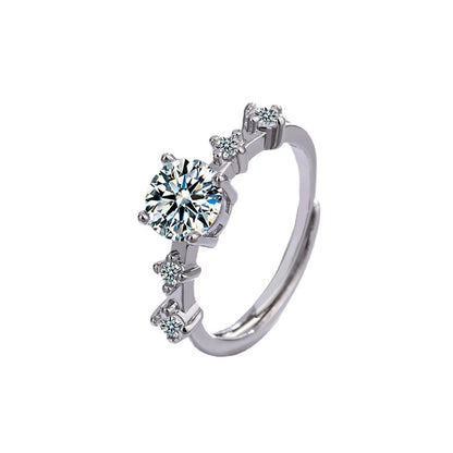Cubic Zirconia and Silver-Plated Five-Stone Adjustable Cocktail Ring, silver statement rings for women, lifestyle look