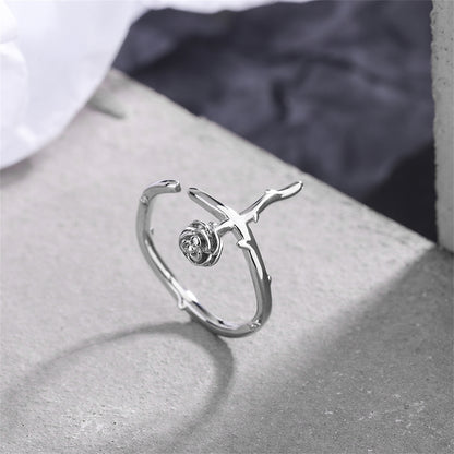 Silver-Plated Rose Open Ring, silver statement rings for women, vintage-inspired design, side view