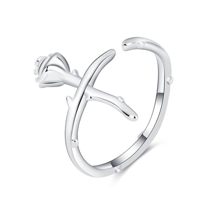 Silver-Plated Rose Open Ring, silver statement rings for women, vintage-inspired design, lifestyle look