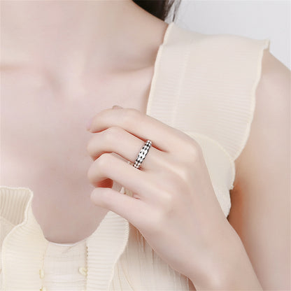 Black Enamel and Silver-Plated Rhombus Open Ring, silver statement rings for women, botanical inspired, styled look