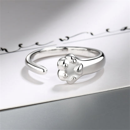 Silver-Plated Cat'S Paw Open Ring, silver statement rings for women, botanical inspired, front view