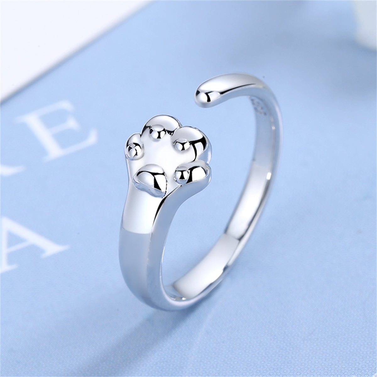 Silver-Plated Cat'S Paw Open Ring, silver statement rings for women, botanical inspired, lifestyle look