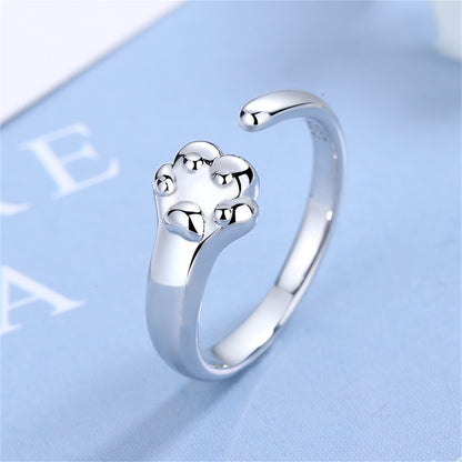 Silver-Plated Cat'S Paw Open Ring, silver statement rings for women, botanical inspired, lifestyle look