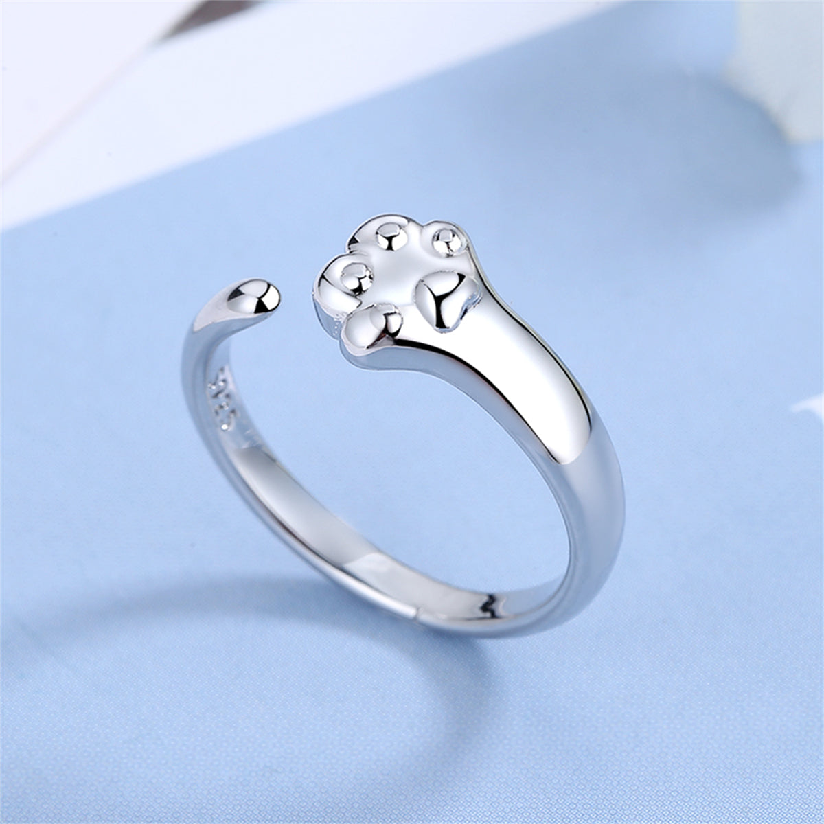 Silver-Plated Cat'S Paw Open Ring, silver statement rings for women, botanical inspired, styled look