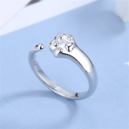 Silver-Plated Cat'S Paw Open Ring, silver statement rings for women, botanical inspired, styled look