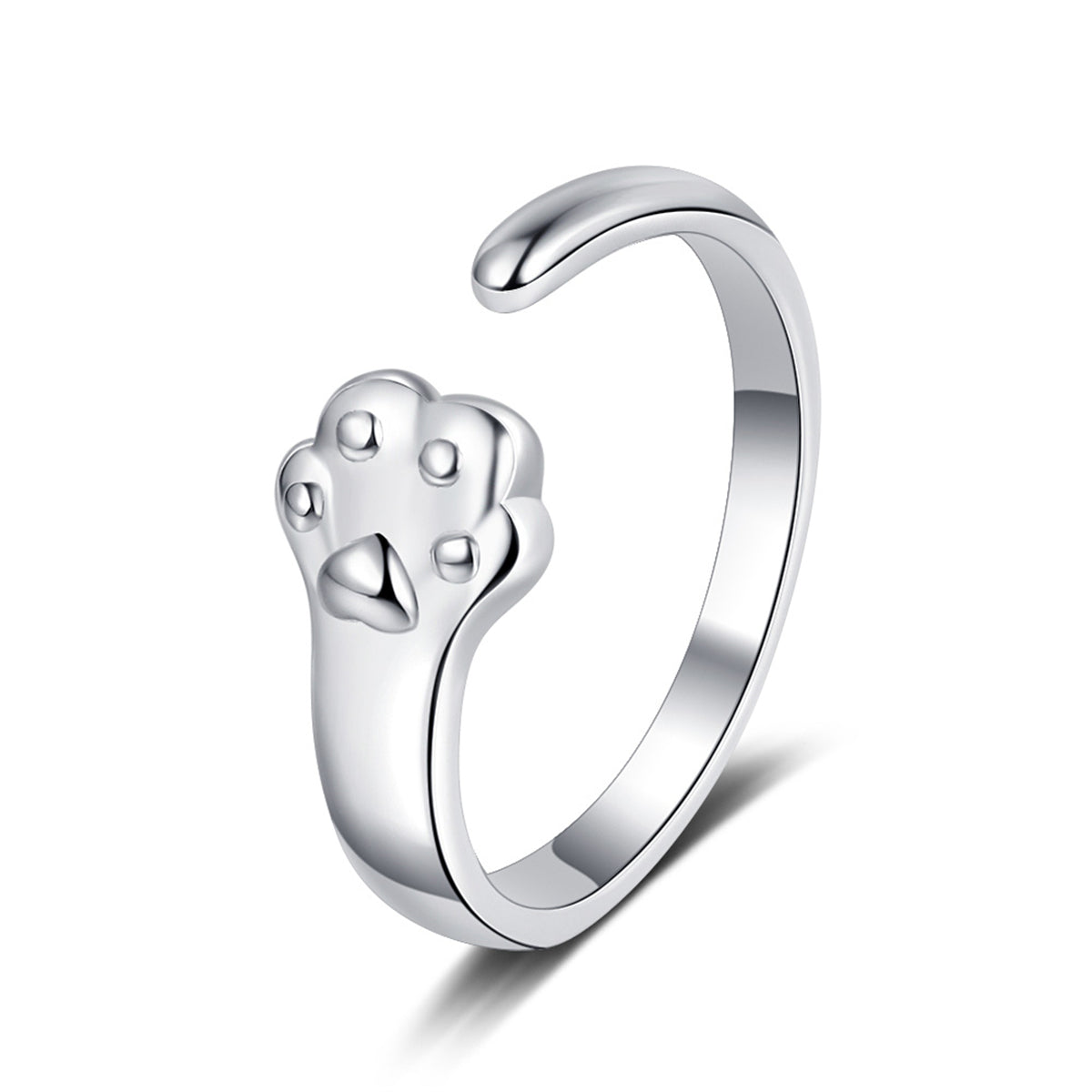 Silver-Plated Cat'S Paw Open Ring, silver statement rings for women, botanical inspired, side view
