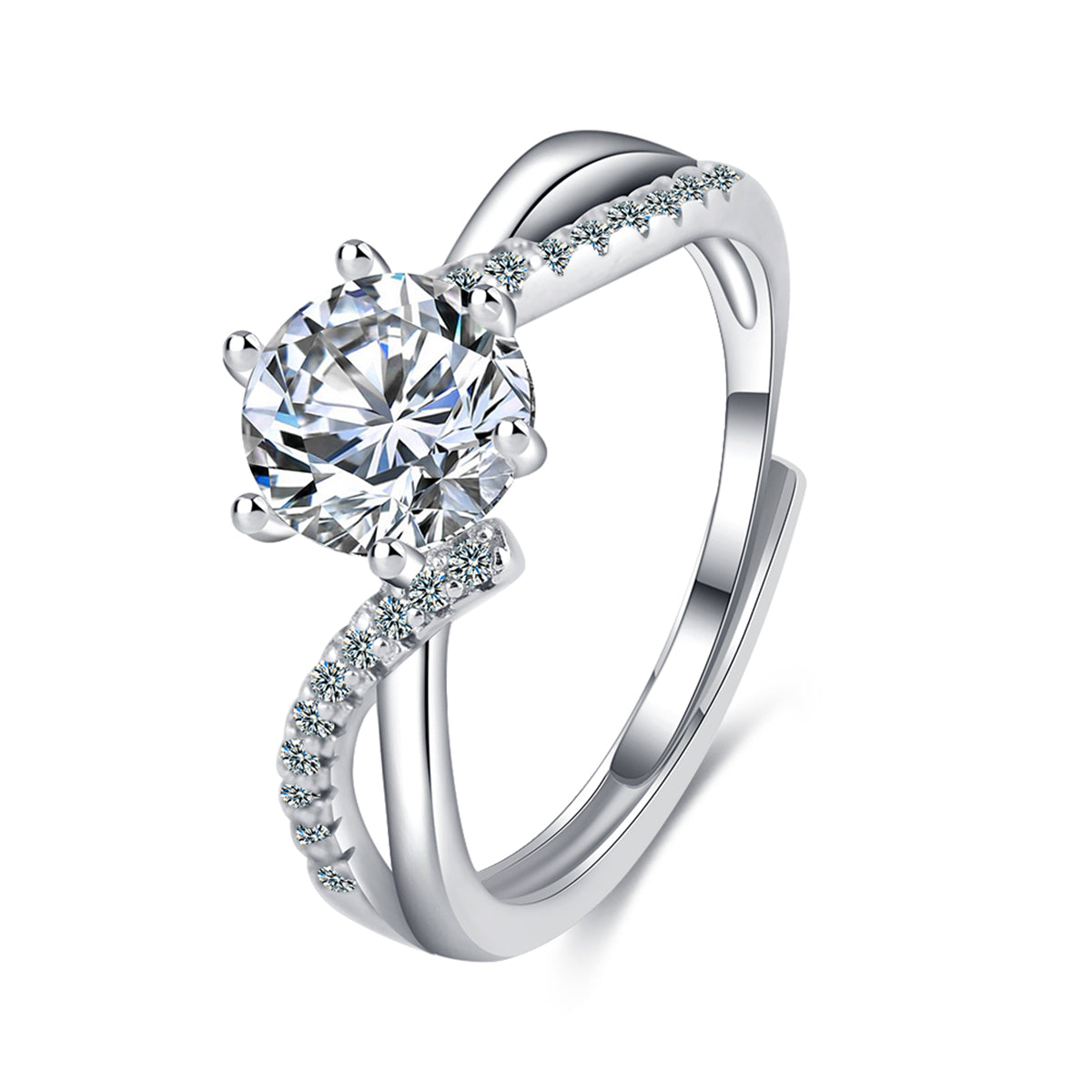 Crystal and Cubic Zirconia Wave Adjustable Ring, statement rings for women, dainty minimalist design, front view