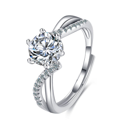 Crystal and Cubic Zirconia Wave Adjustable Ring, statement rings for women, dainty minimalist design, front view