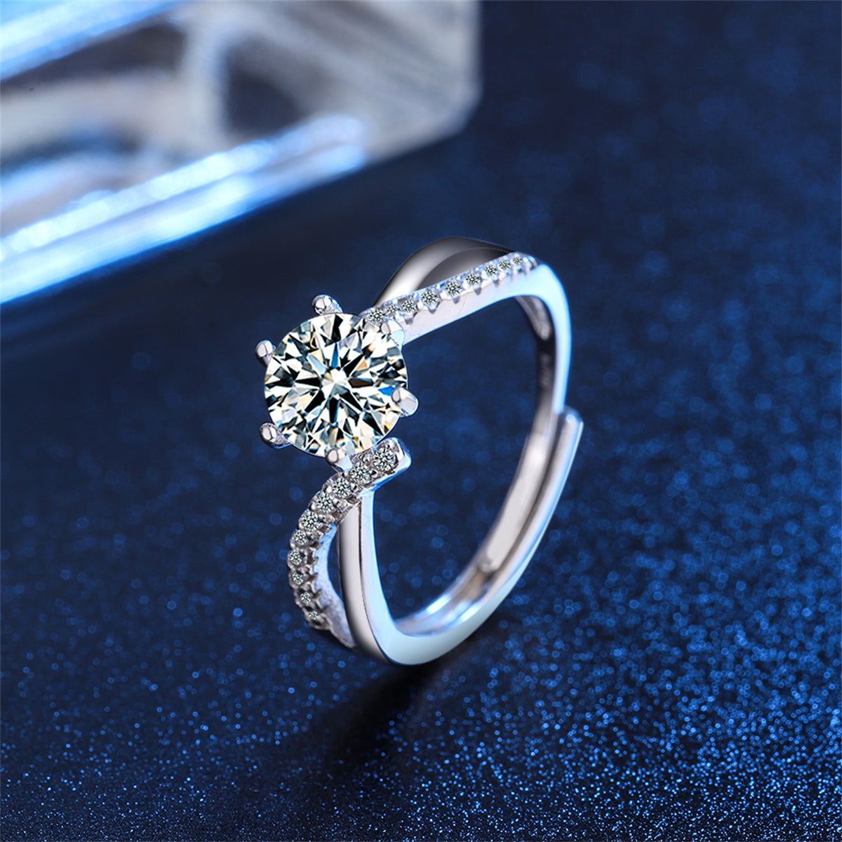 Crystal and Cubic Zirconia Wave Adjustable Ring, statement rings for women, dainty minimalist design, detail close-up