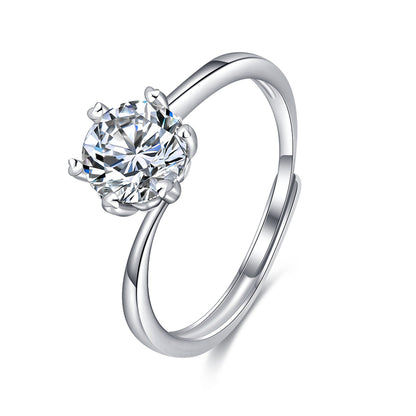 Crystal and Silver-Plated Cocktail Ring, silver statement rings for women, elegant gift for her, front view