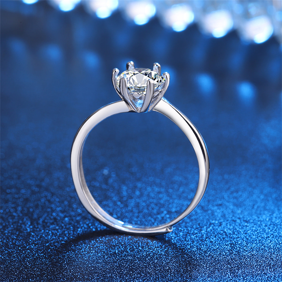 Crystal and Silver-Plated Cocktail Ring, silver statement rings for women, elegant gift for her, side view
