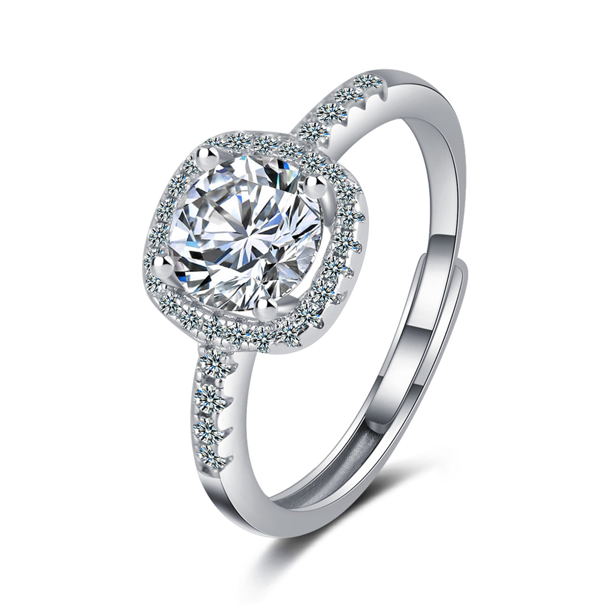 Crystal and Cubic Zirconia Halo Adjustable Ring, statement rings for women, dainty minimalist design, front view